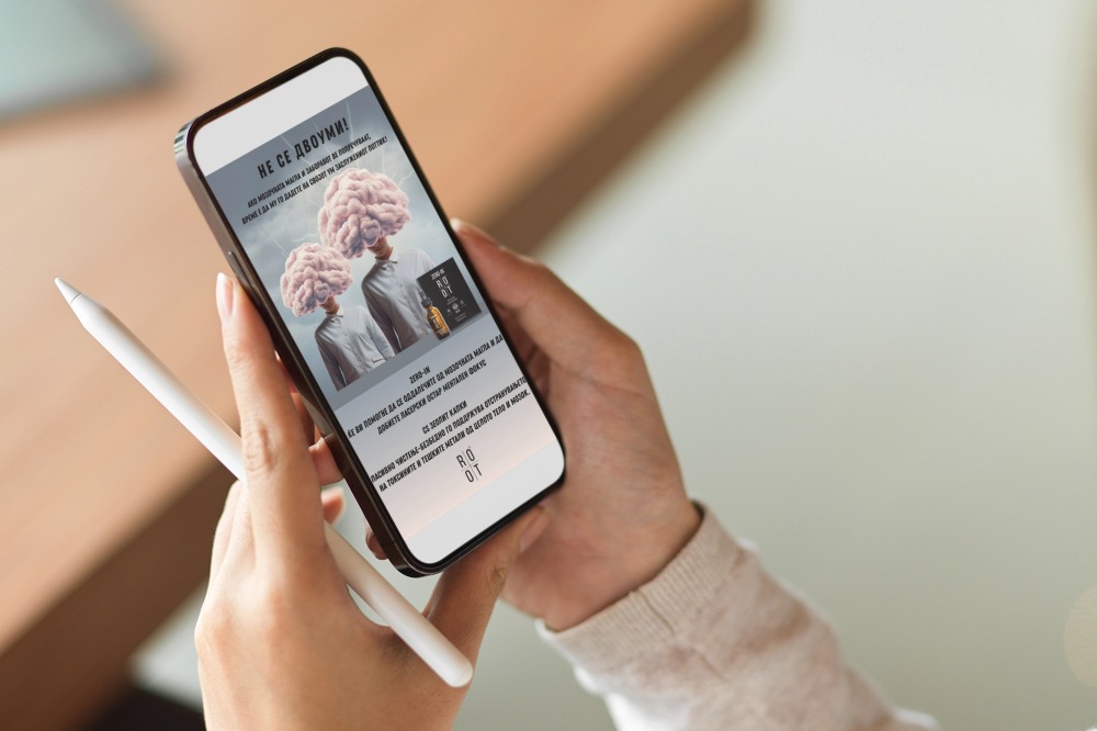 Mock up blank mobile screen while holding stylus pen with blur background